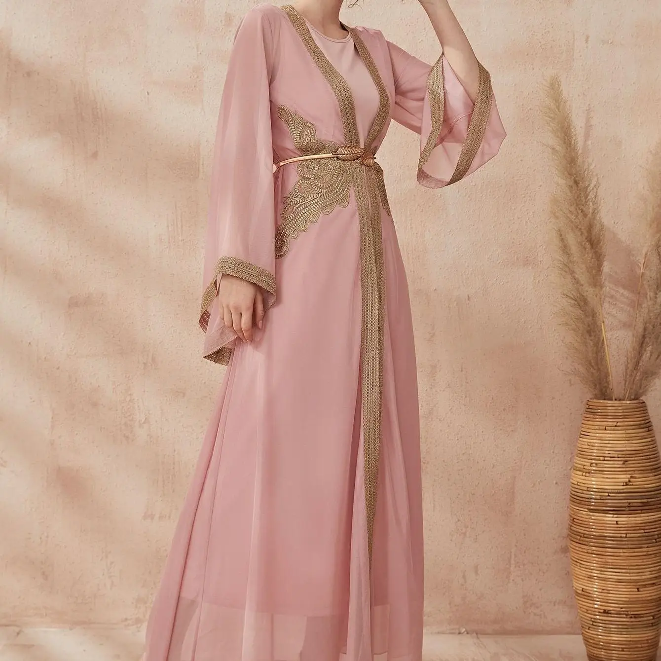 

Modest Abaya Long Dress 2 Piece Muslim Set Ramadan Dubai Kimono Cardigan Open Abaya Turkey Kaftan Islam Clothing Kebaya Jalabiya