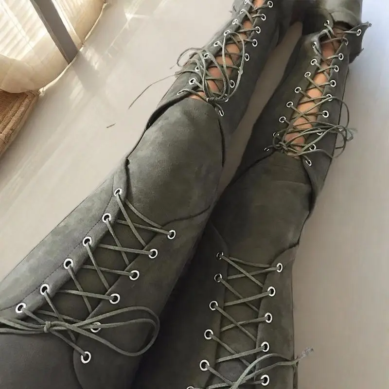 

Trendy Pencil Pants Women Niche Design Strappy Corns Bandage Cross Lace Up Deerskin Velvet Suede Trousers Street Stylish Slacks