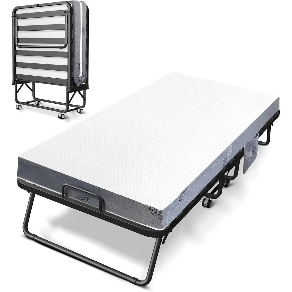 Portable Twin Size Folding Bed with Memory Foam Mattress for Adults