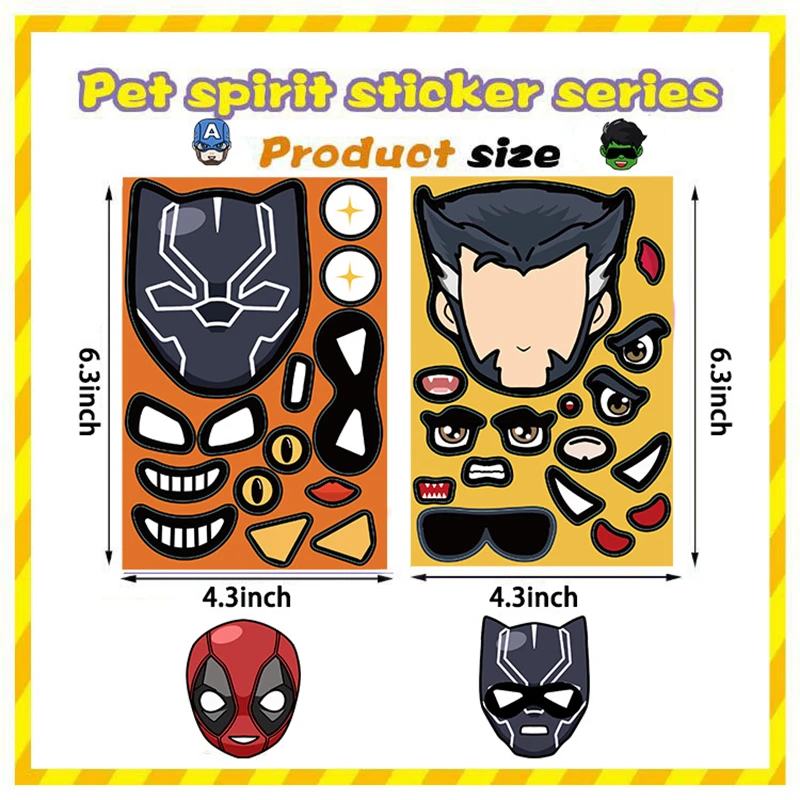 8pcs Super Hero DIY Puzzle Stickers Make A Face Funny Cartoon Sticker Decals Assemble Jigsaw Children Boy Toy Gift Stiker