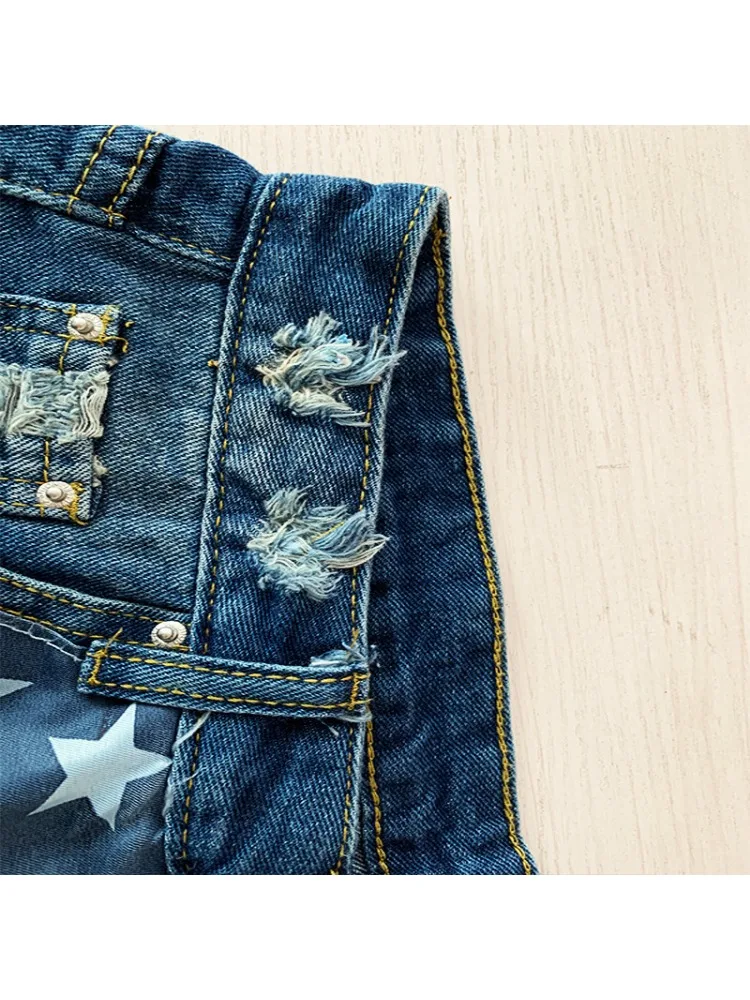 Women\'s Summer American Flag Tassel Star Print Denim Shorts Fashion Tassel Design Shorts Versatile Casual Shorts