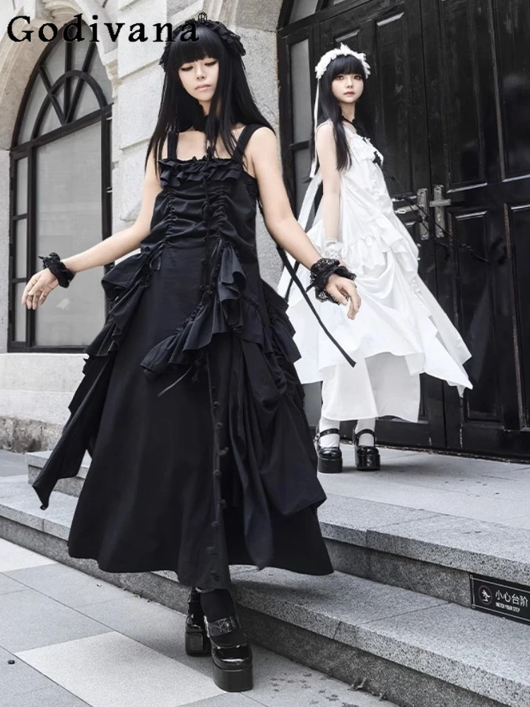 

Original French Elegant Long Dress Set Summer New Woman's Slim-Fit Black Suspender Dress Jsk Japanese Lolita Sweet Girls Dress