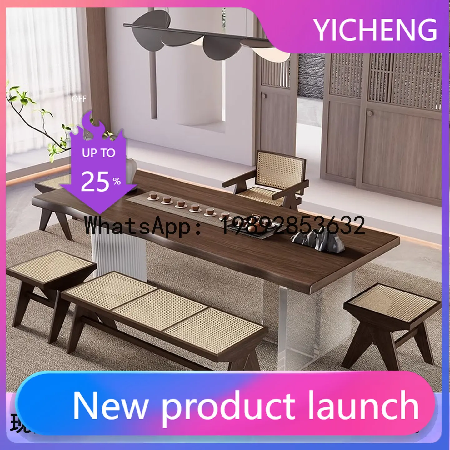 

Lyy solid wood tea table - minimalist natural wood desk, creative tea station, new chinese style tea table and chair set