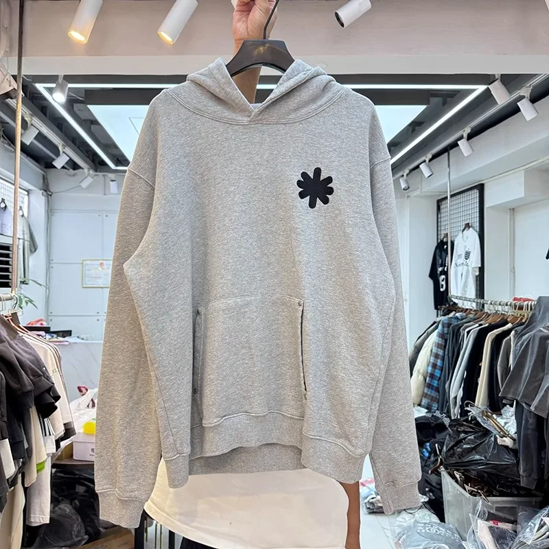 

Chest Embroidery Floral Logo Lost Shdws Hoodie Sweatshirts Men Women Black Gray Cotton Washed Loose Casual Hooded Pullovers
