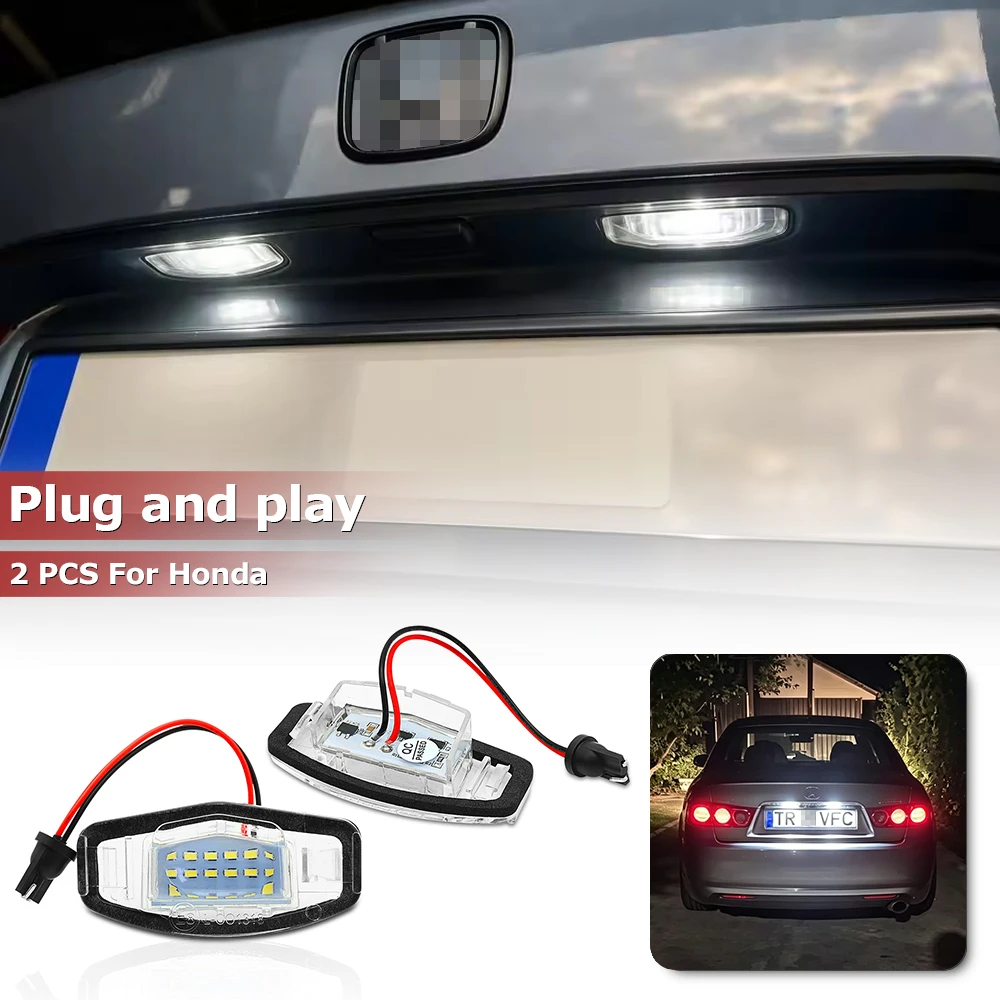 Pair 18 SMD LED License Number Plate Light White 6000k For Honda Civic Accord 4D Odyssey Pilot / For Acura MDX RL TSX RDX TL ILX