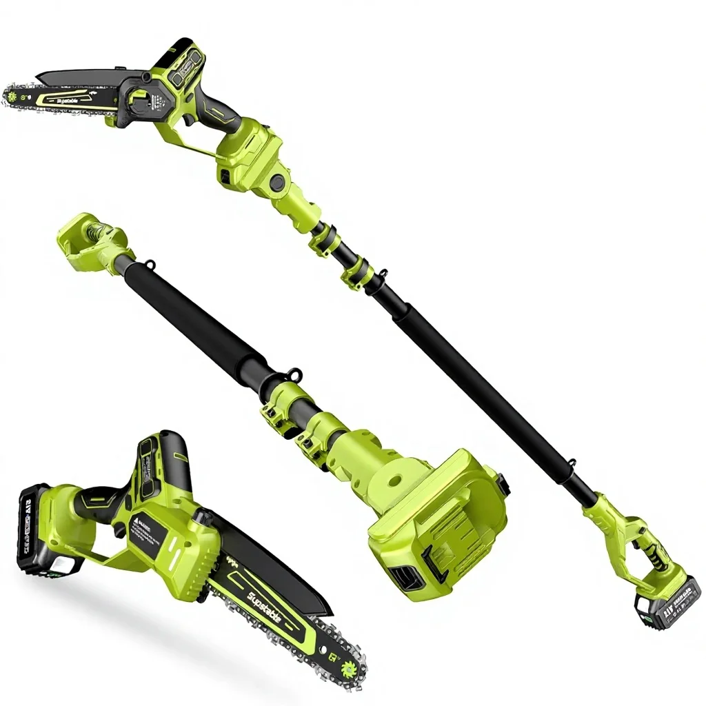 Electric Pole Saw 800W 8/6 Inch Cordless Extension Pole 16Ft Reach 2x40Ah Battery Auto Oiling Tool-Free Chain Tensioning Tree