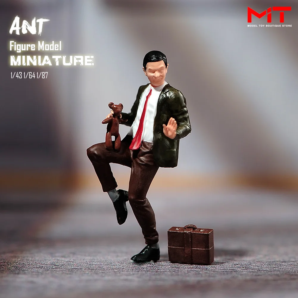 ANT Miniatures 1/87 1/64 1/43 1/24 Happy Girls Male Funny Mr Bean With Briefcase Scene Figure Dolls Painted Unpainted Model Toy