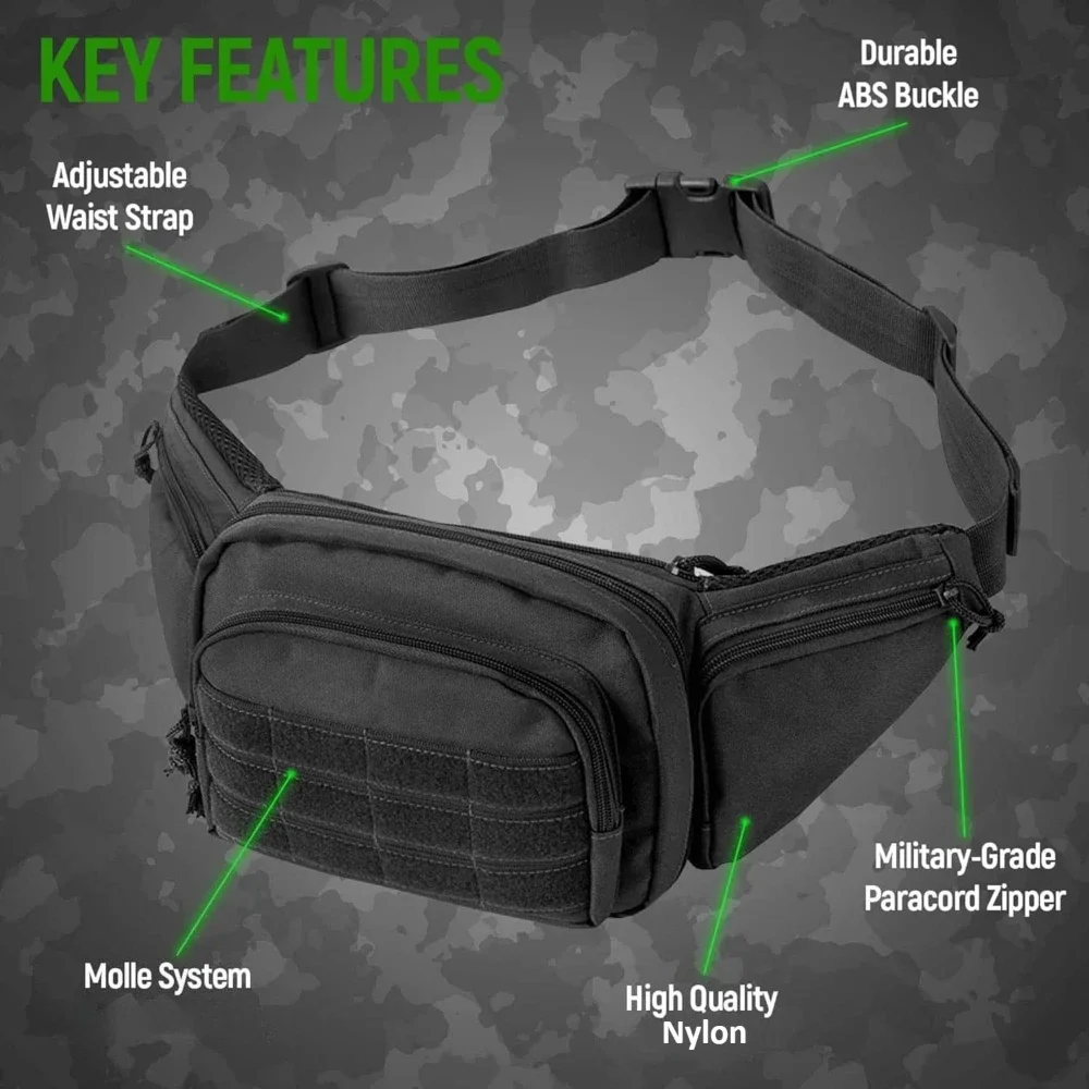 Outdoor Tactical Waist Pack Metal ClipButton Set, Nylon Waist Bag Hiking Hunting Camping Belt Chest Bag with Metal Hook