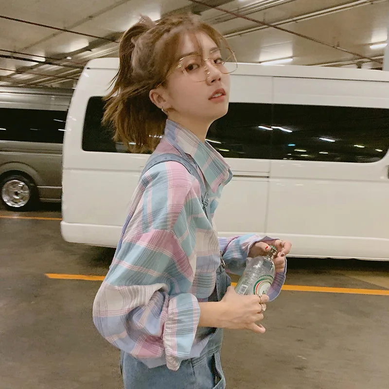 

Design Sensible Plaid Long Sve Women's irt Spring Autumn 2025 Versatile Striped Design Casual Ne Premium Quali