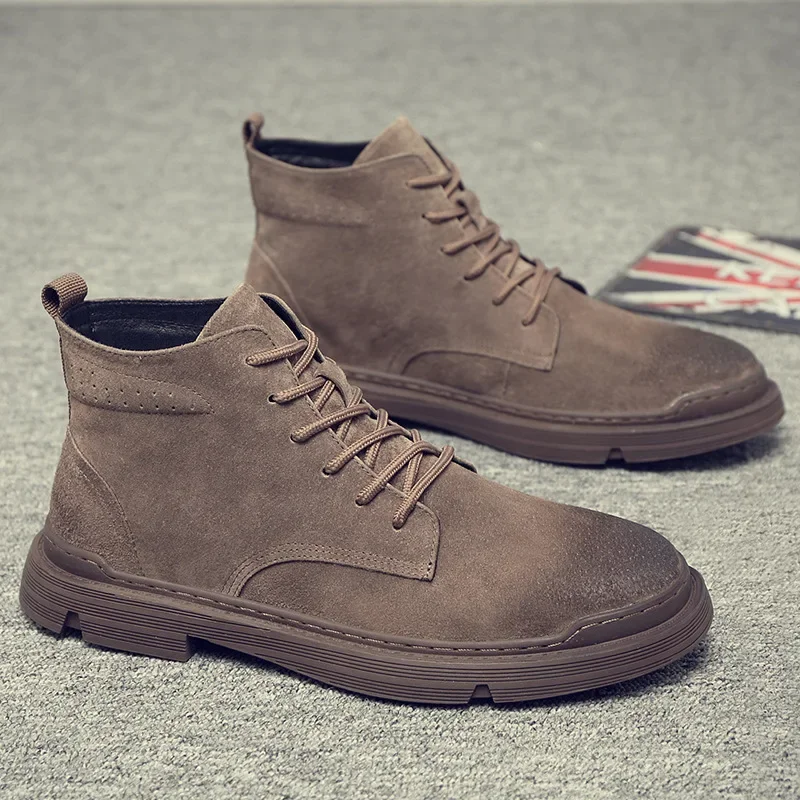 Stivali da uomo metà polpaccio Basic autunno/inverno 2020 nuovo stile britannico retrò Trendy Mid Top stivali militari scarpa da uomo colore caffè scuro