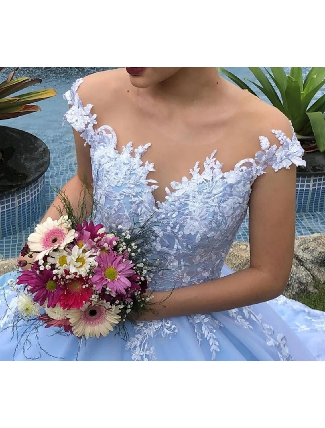 Vestido De novia elegante con cuello transparente, manga casquillo, apliques De encaje, 2023