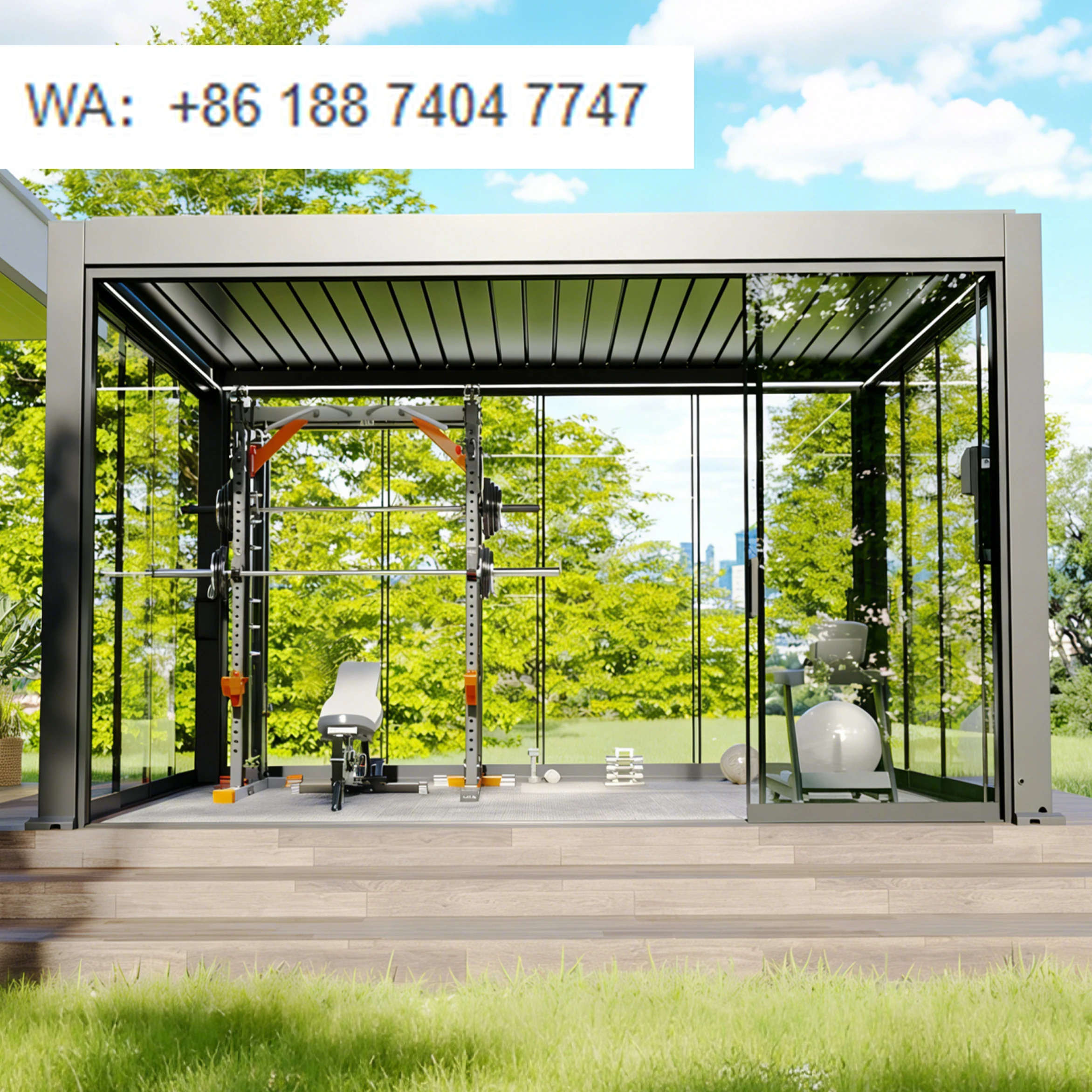 

Современная алюминиевая уличная пергола с безрамной стеклянной раздвижной дверью для балкона и террасы, устойчивая к непогоде и с УФ-защитой