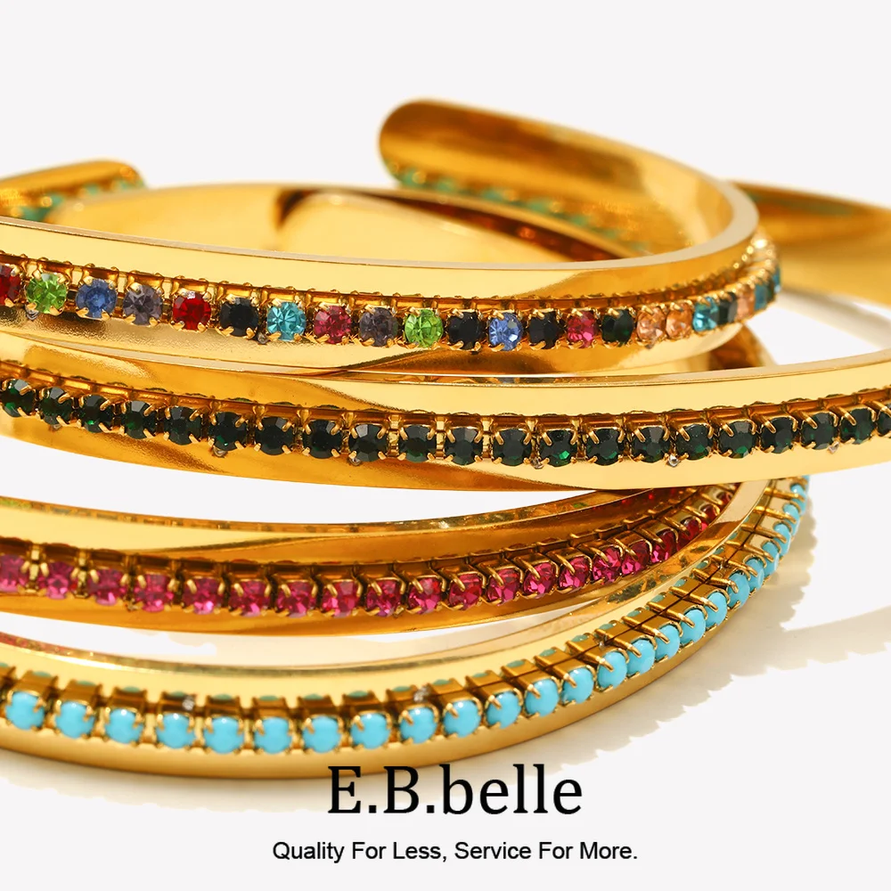 E.B.belle Mode Wasserdichte Edelstahl Glänzende Bunte Türkis Strass Manschette Armbänder Für Frauen Partei Schmuck Geschenke