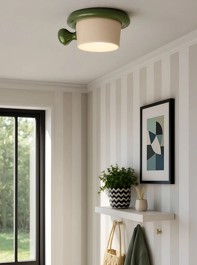 Creative Art Ceramics Metal Ceiling Light Cute Cup Shape G4