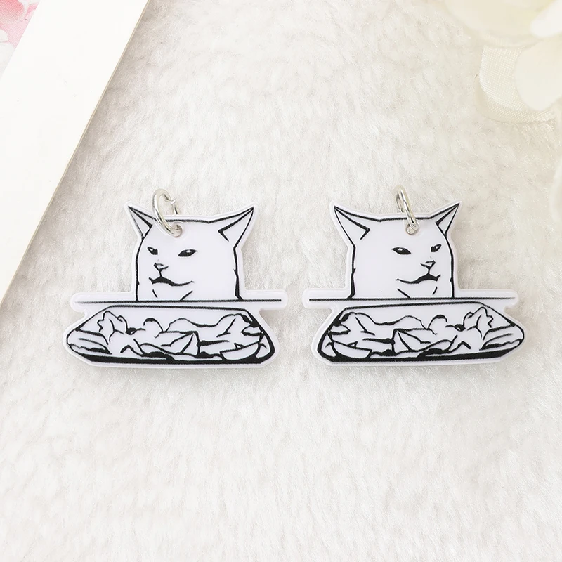 8Pcs Halloween Charms Creative Acrylic Cat Pendant Jewelry Findings For Necklace Diy Making