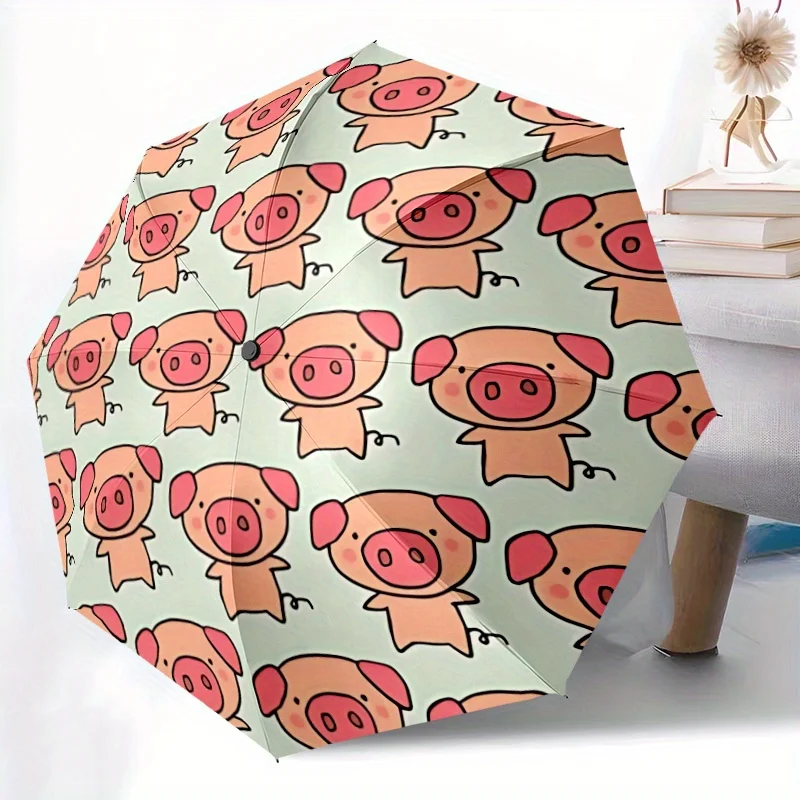 

1pc Cute Pig Pattern Automatic Folding Umbrella - Portable & Foldable Design with 8 Ribs, Lightweight & Durable for Outdoor Us