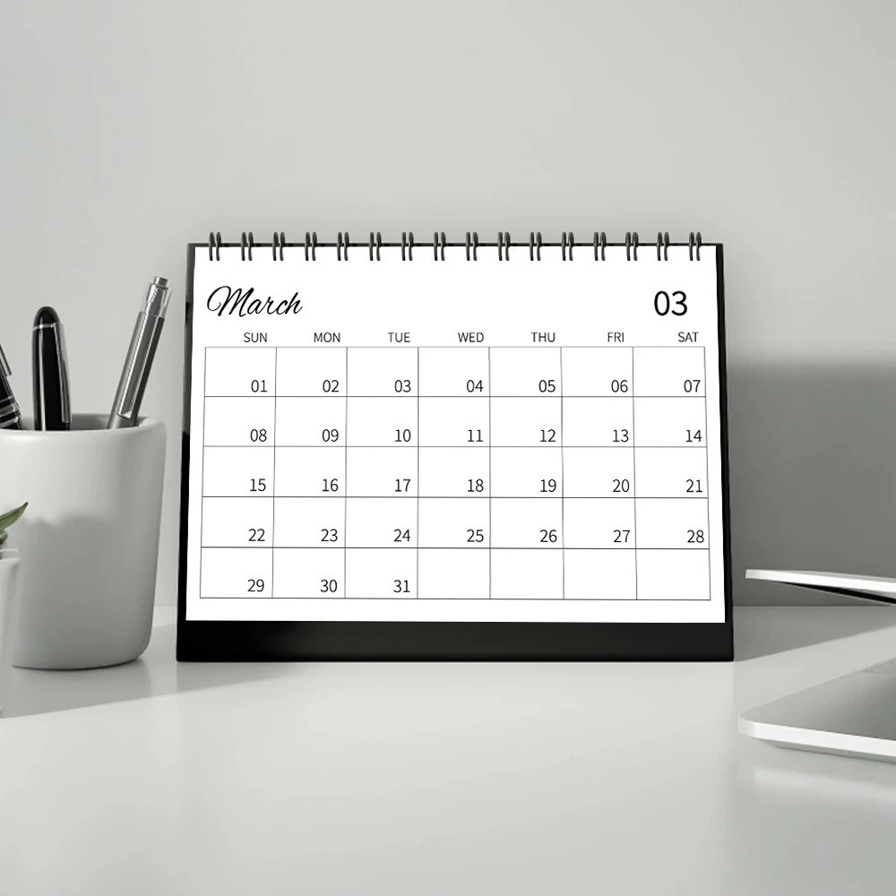 

1 шт. календарь на 2026 год, черно-белый минималистичный, ежемесячный график на 12 месяцев, настольный календарь, идеальный подарок на день рождения, Рождество, Новый год