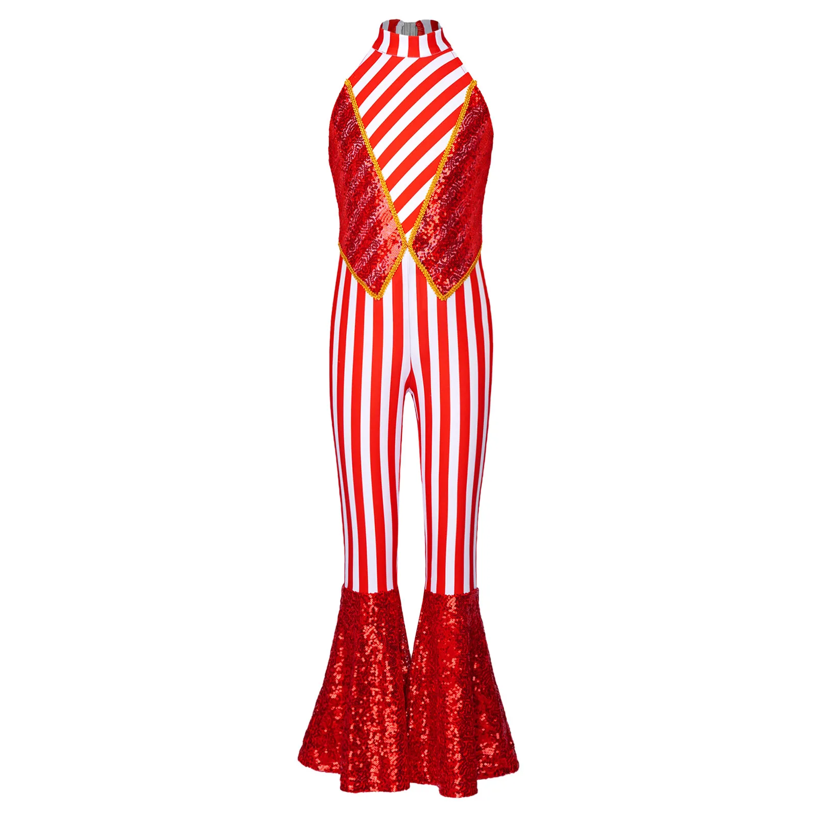 Kids Gymnastics Ballet Dance Leotard Shiny Sequin Striped Jumpsuit Christmas Unitard Bodysuits for Girls Xmas Candy Cane Costume