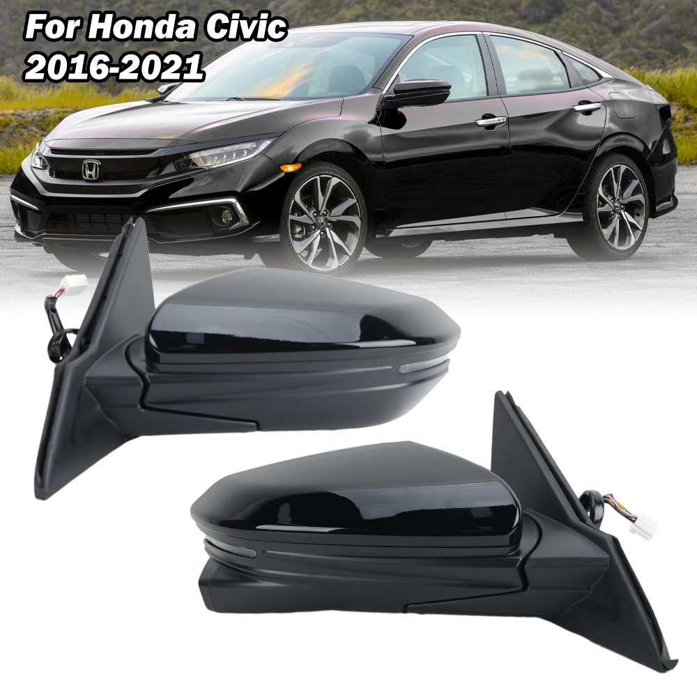 Side Mirror Assembly For Honda Civic 2016-2021 US Version Black Manual Folding Turn Signal Light Rearview Mirror Car Accessories