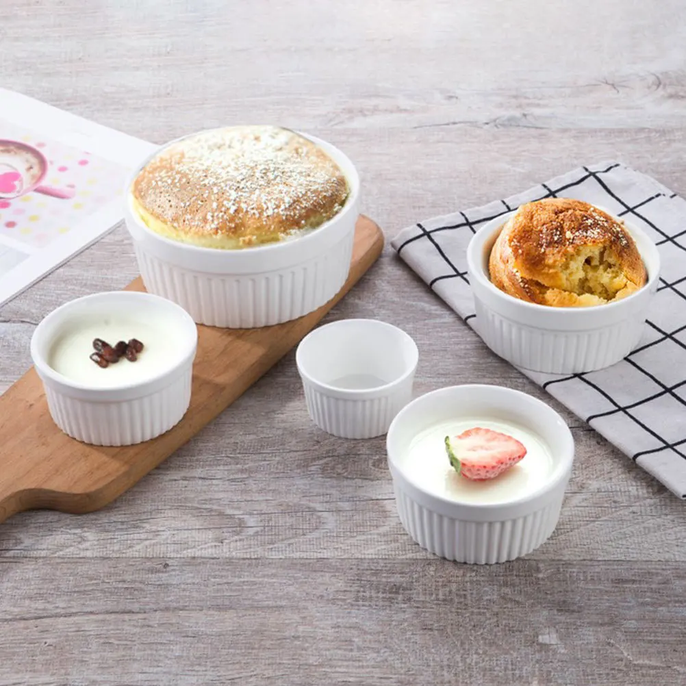 

6Pcs Ceramic Dessert Bowls Set Sweet Pudding Baking Serving Bowls for Oven Microwave Steamed Egg Fruit Multi-Purpose Home