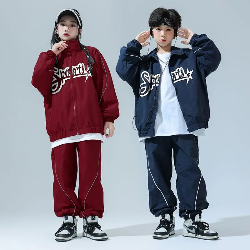 Kids Hip Hop Outfit Baggy Burgundy Set Boys Street Dance Clothing Girls Sport Jazz Performance Costume Team Dancewear