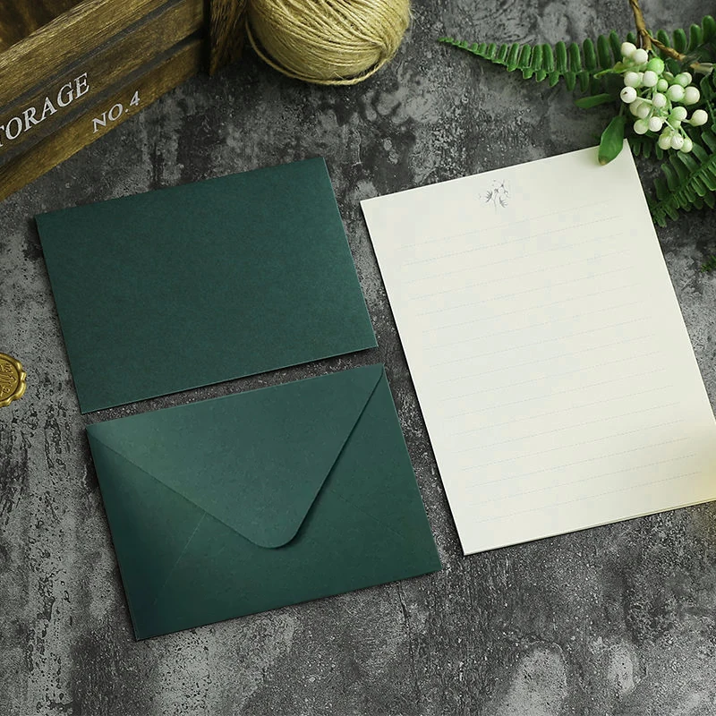 10pcs/lot Green Envelope High-grade 250g Paper Small Business Supplies Stationery Envelopes for Wedding Invitations Postcards