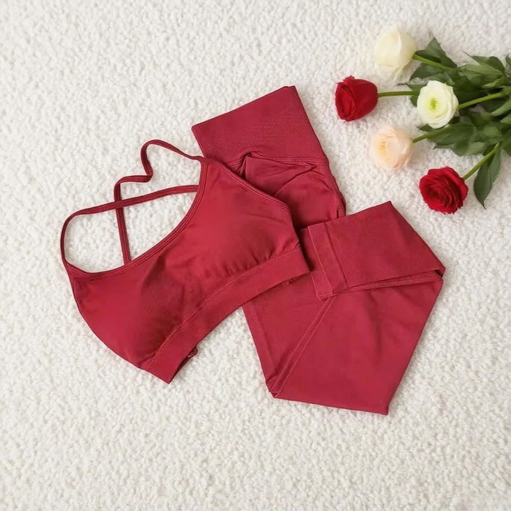 

Однотонный комплект для йоги для фитнеса, велосипеда, длинные брюки + спортивный бюстгальтер, легкоатлетический костюм, костюм для фитнеса, комплексные тренировки, бег