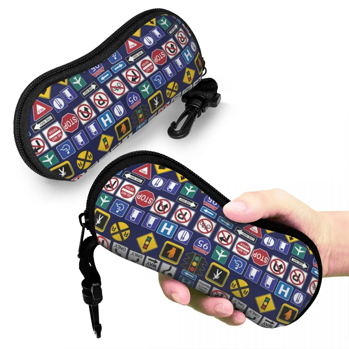 

Road Signs, Regulations Signs Shell Glasses Case Protective Sunglasses Box Women Men Soft Eyeglass Bag Pouch