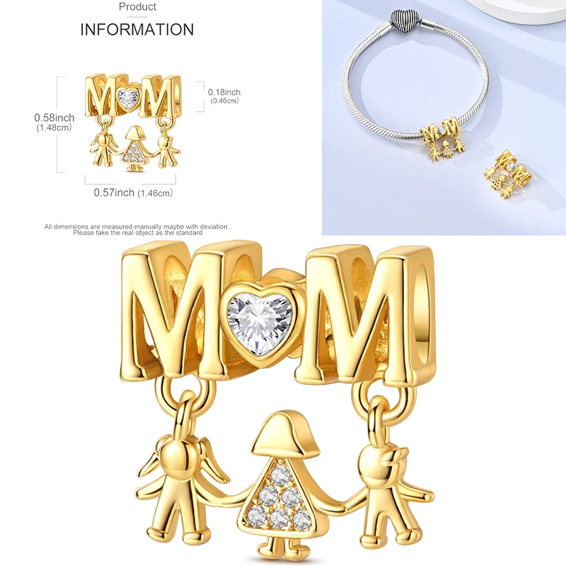 2026 Neue Mutter-Charms aus 925 Sterling Silber, Schwester-Familien-Liebesherz-Perlenanhänger, passend für europäische Armbänder, DIY-Schmuckgeschenk für Frauen – Detail 6