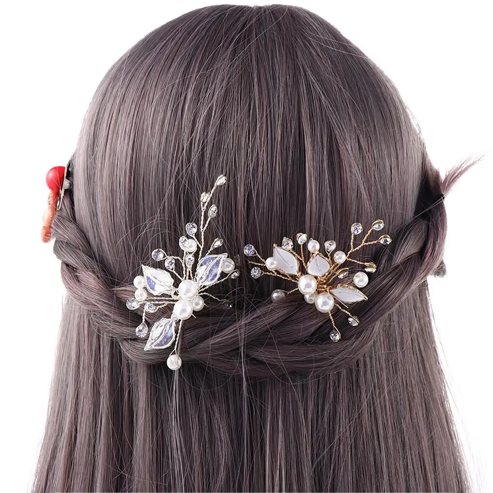 Rhinestone Bride Hair Clip Headwear Pearl Handmade Bride Hair Comb Leaves Hairpin Hair Accessories Bride Hairpin