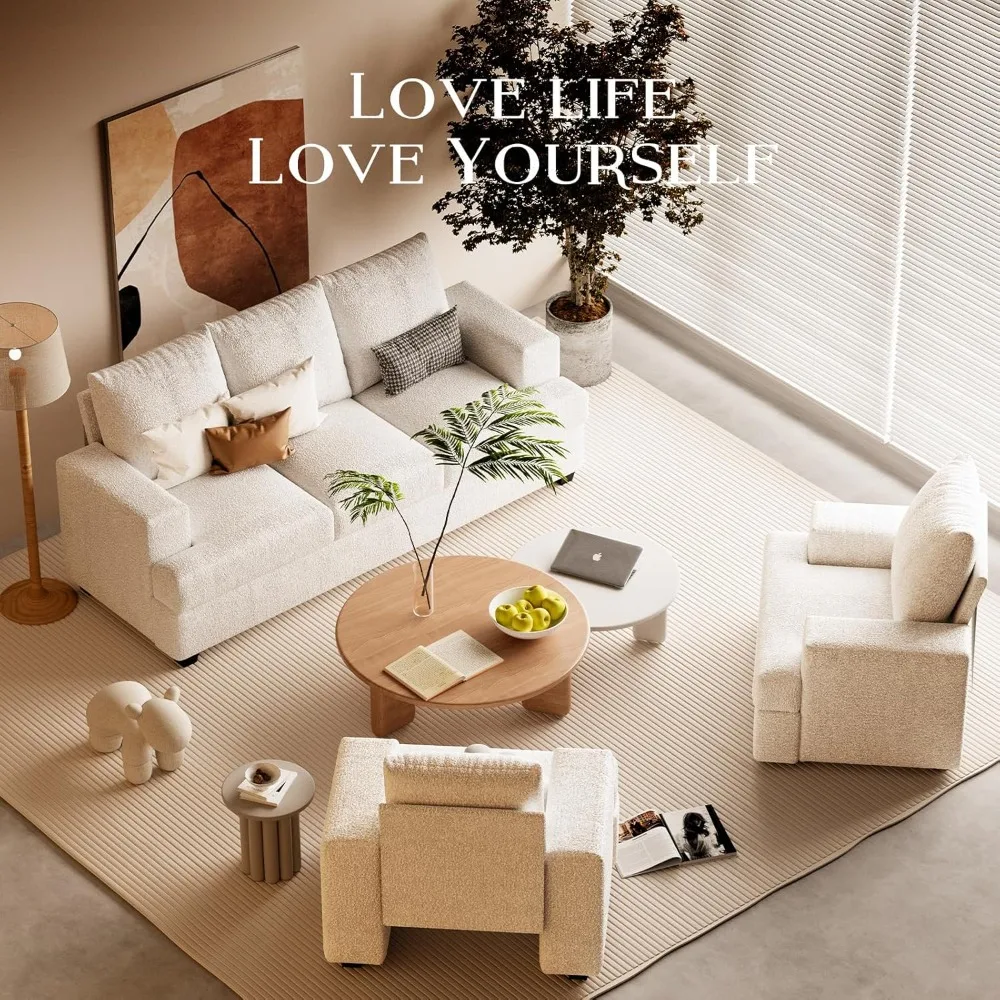 أرائك لغرفة المعيشة، أريكة أريكة مقاس 89 بوصة مع 3 مقاعد عميقة جدًا، سرير أريكة خالي من الأدوات، نائمة من قماش الشنيل القطني الحديث #6