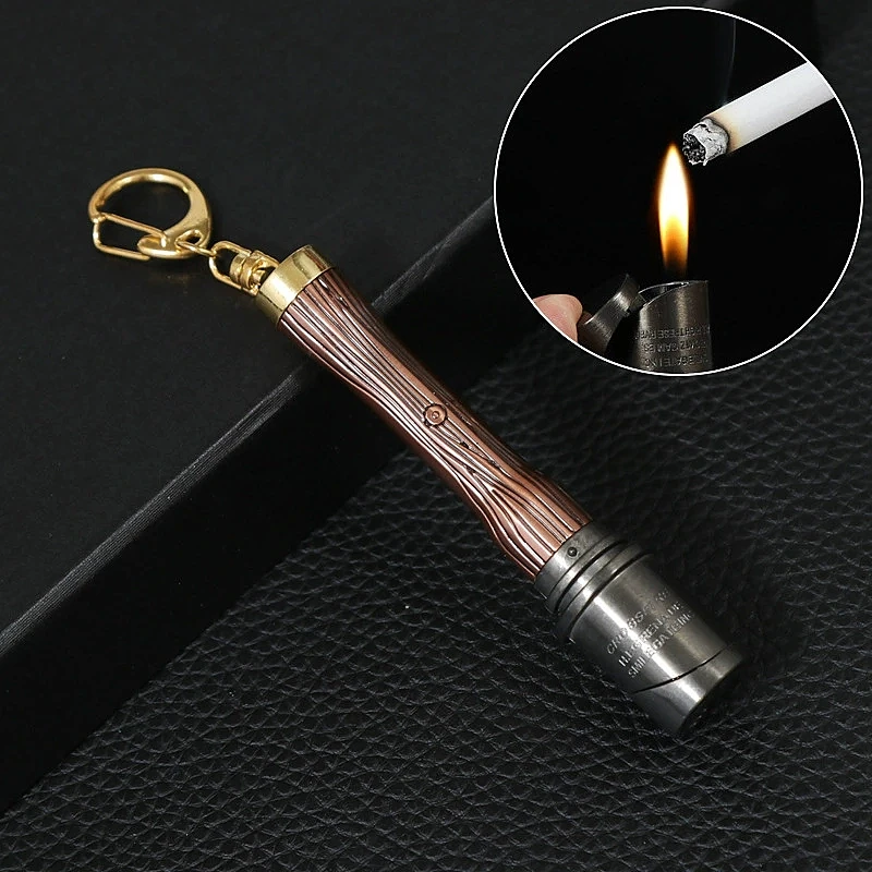

New Mini Portable Cool Keychain Lighter Open Flame Outdoor Camping Lighter Cigarette Accessories Men's Small Tool.