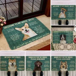 Please Remember Corgi House Rules Mat Non Slip Kitchen Bath Entry Floor Rug Entrance Washable Carpet for Home Bedroom Decoration