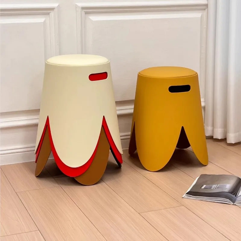 MOMO 2pcs Nordic Stackable Low Stool Household Plastic Soft Bag Round Stool Simple Thickened Dining Table Stool Dressing Stool
