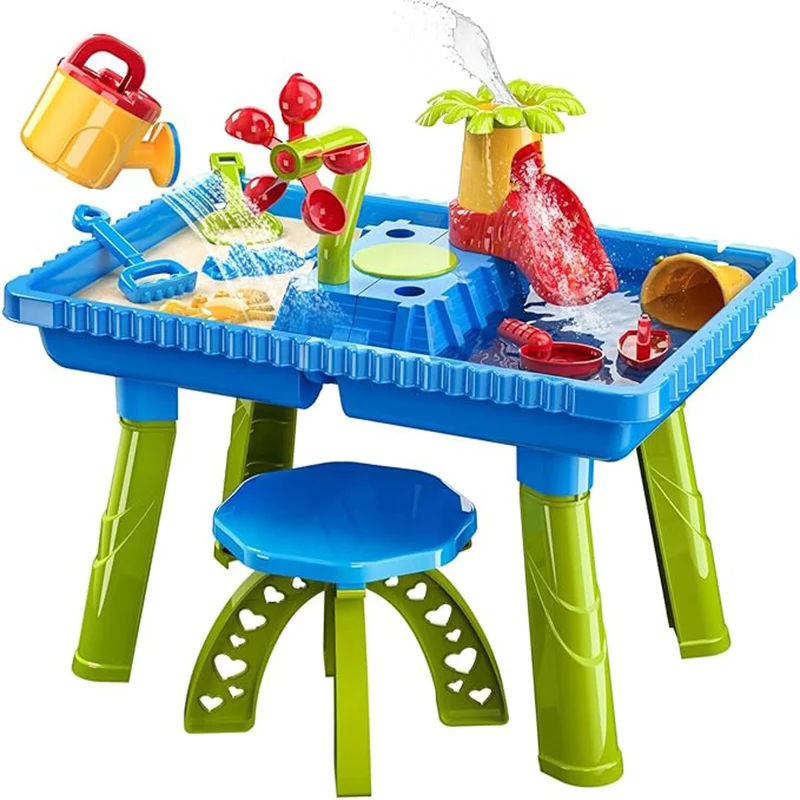 TEMI Sand Water Table Outdoor Toys. Beach Play Table. Toddler Activity Table. 27 Pieces Of Accessories. Suitable For Children.