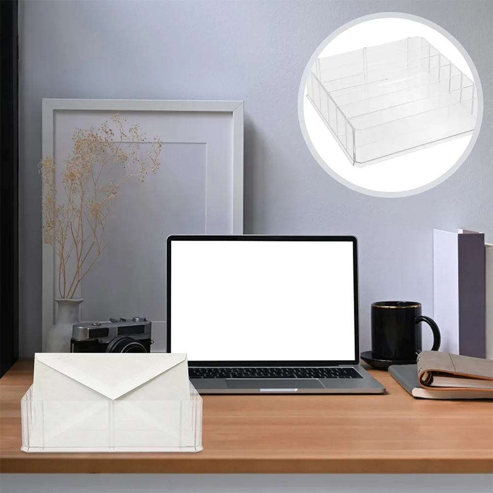 2 قطعة صندوق تخزين النقود من الأكريليك الشفاف منظم أموال متعدد الشبكات للفواتير والعملات المعدنية وصينية تخزين سطح المكتب صندوق شبكات الأكريليك #1