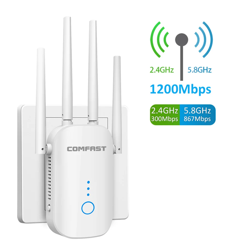 Repetidor De Sinal 1200Mbps Wi Fi Repeater Dual Band 5G 2.4G Repetiteur Long Range Booster 4 Antenna Wi-fi Amplifier Puissant