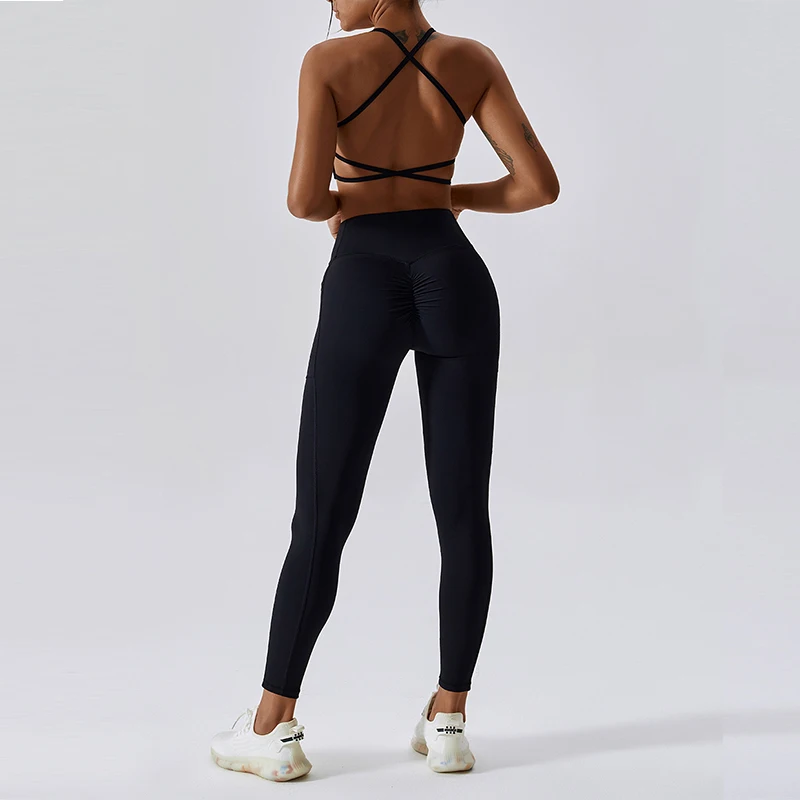 Sexy Cross Sports Set Women Tracksuit Yoga Set Gym Set Woman 2Pcs Sports Bra Fitness Women High Waist Leggings Workout Shorts