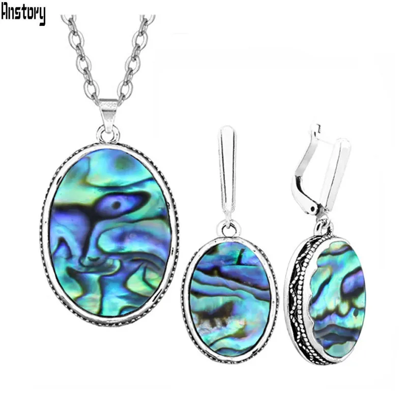 

Oval Shell Jewelry Set For Women Classic Design Antique Silver Plated Necklace Earrings Fashion Jewelry TS410