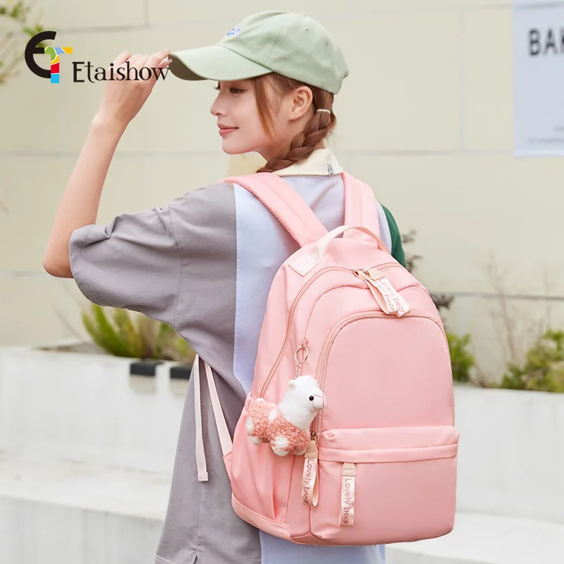 

Double shoulder student grade 3-6 schoolbag female large capacity simple Mori student computer backpack