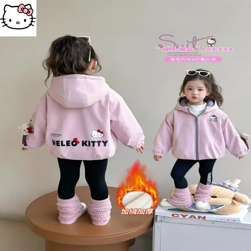 

Hot Sanrio Hello Kitty Trench Coat Kawaii Y2K Anime Children's Clothing Girls' Casual Cotton Winter Jacket Edition Kids 2026 New