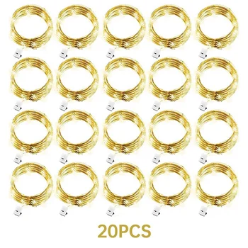 스트링 요정 조명, 실버 구리 와이어, 배터리 구동 장식 조명, 웨딩 파티, 크리스마스 장식, 20 팩, 2M