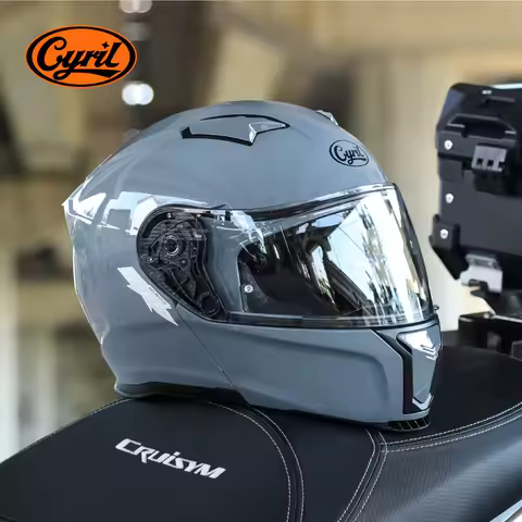 Flip Up Modular Motorcycle Helmets ABS Outer Shell with Double Visor Cyril Motocross Helmet DOT Approved capacete motocross