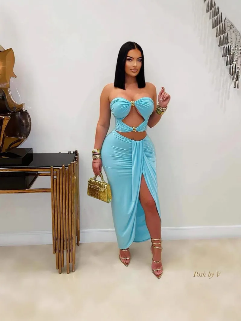 

M-6201 European and American Solid Color Sexy Summer Skirt Set