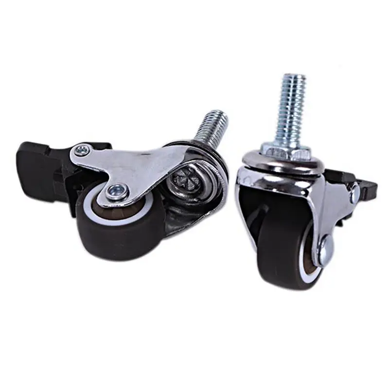 12Pcs Mini Small Casters 1 Inch M8x15mm Tpe Silent Wheels With Brake Universal Casters Wheel