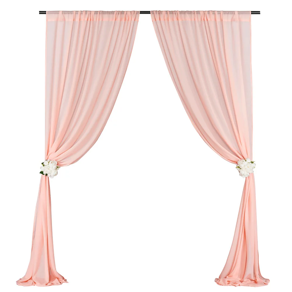 

2 Panel Chiffon Backdrop Curtains Wrinkle-Free Sheer Chiffon Fabric Drapes for Wedding Ceremony Arch Party Stage Decoration