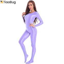 Tuta a maniche lunghe lucida a olio da donna tuta Sexy Bodystocking Bodycon collant a un pezzo collant Pole Dance Clubwear