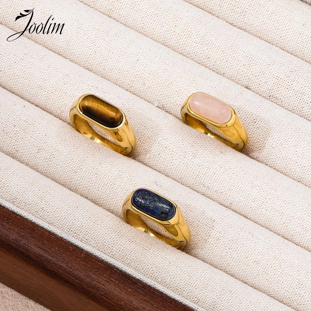 Joolim Jewelry Wholesale High End PVD Waterproof Fashion Retro Natural Quartz Tiger\'s Eye Stone Stainless Steel Ring For Women