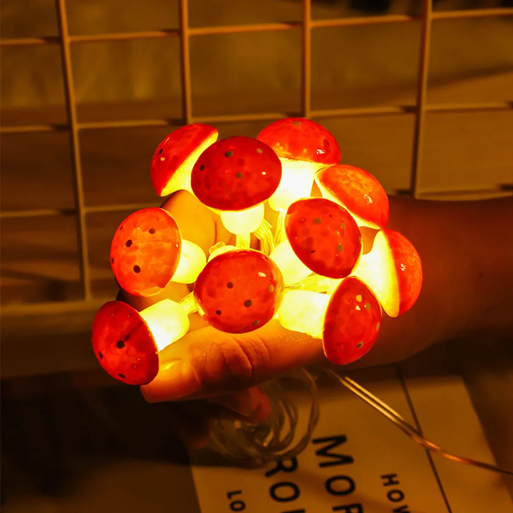1PC Led Mushroom String Light Battery Operated Red Mushroom Fairy Lamp For Indoor Home Kitchen Christmas Decoration