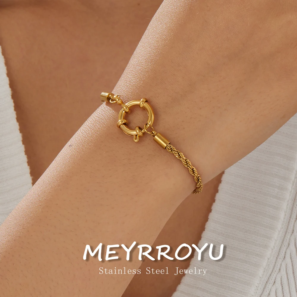 MEYRROYU 316L Stainless Steel Golden Fried Dough Twist Spring Buckle Penddant Bracelet Lady New Fashion Hand Chain Jewelry Gift